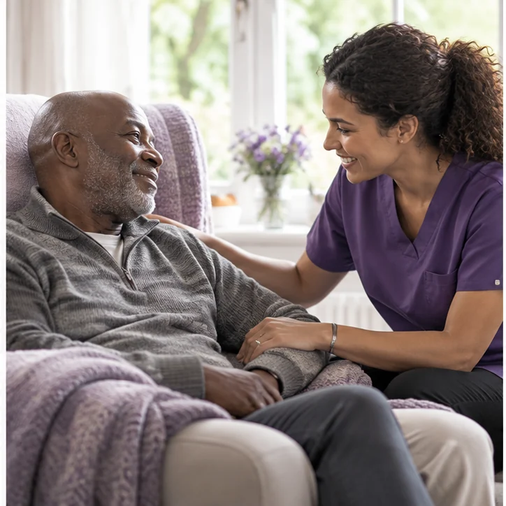 Caregiver offering reassuring personal support at home