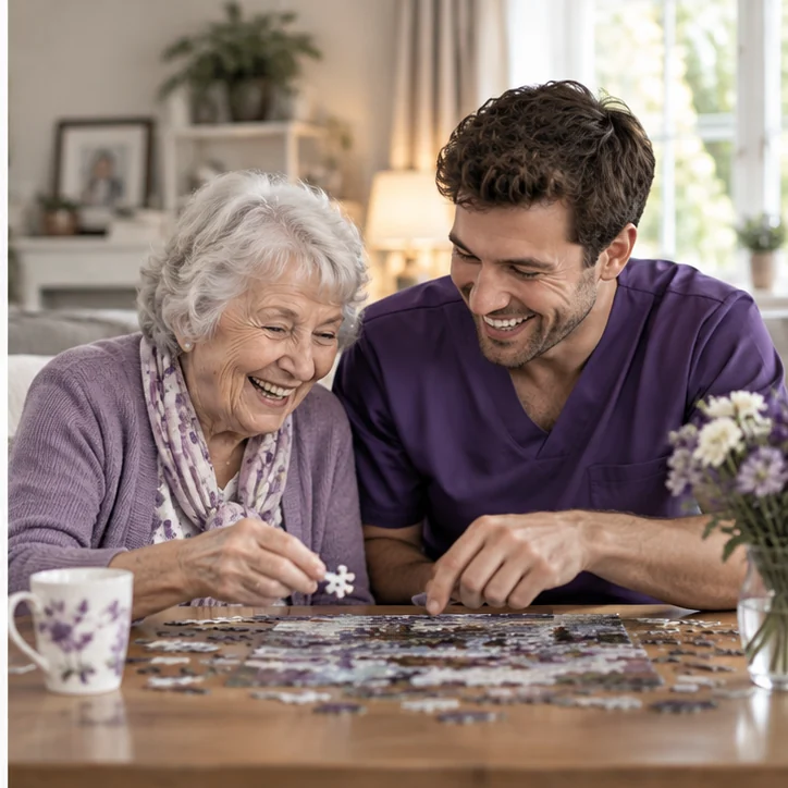 Caregiver and older adult enjoying a positive moment together