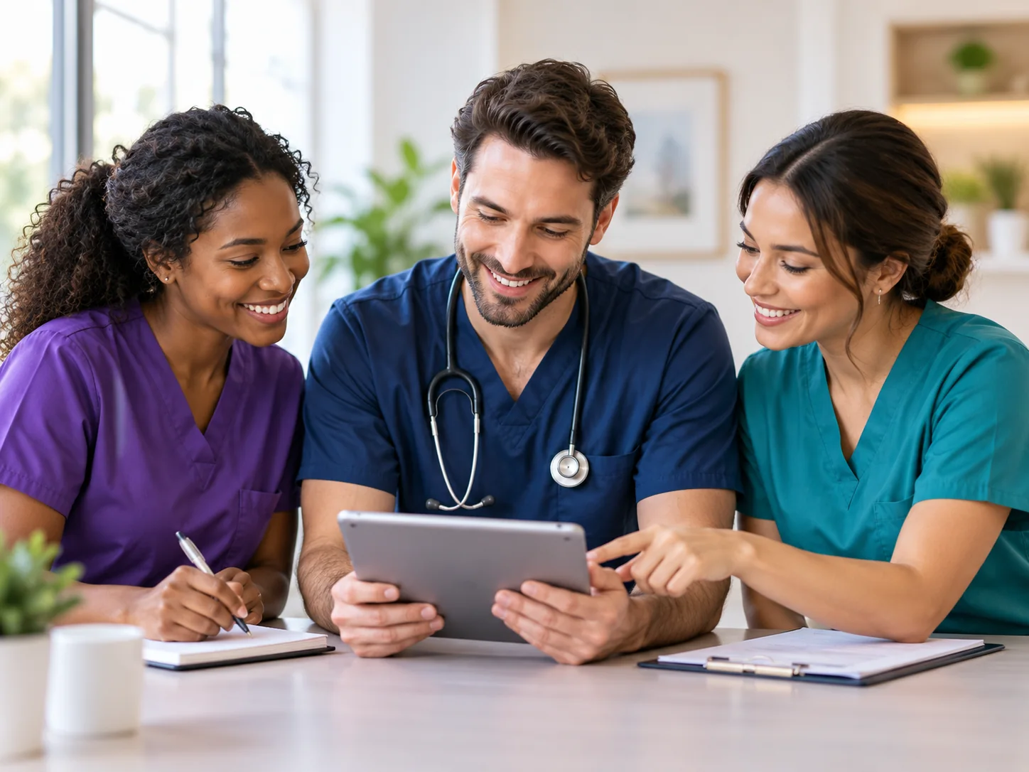 Healthcare professionals collaborating as a care team