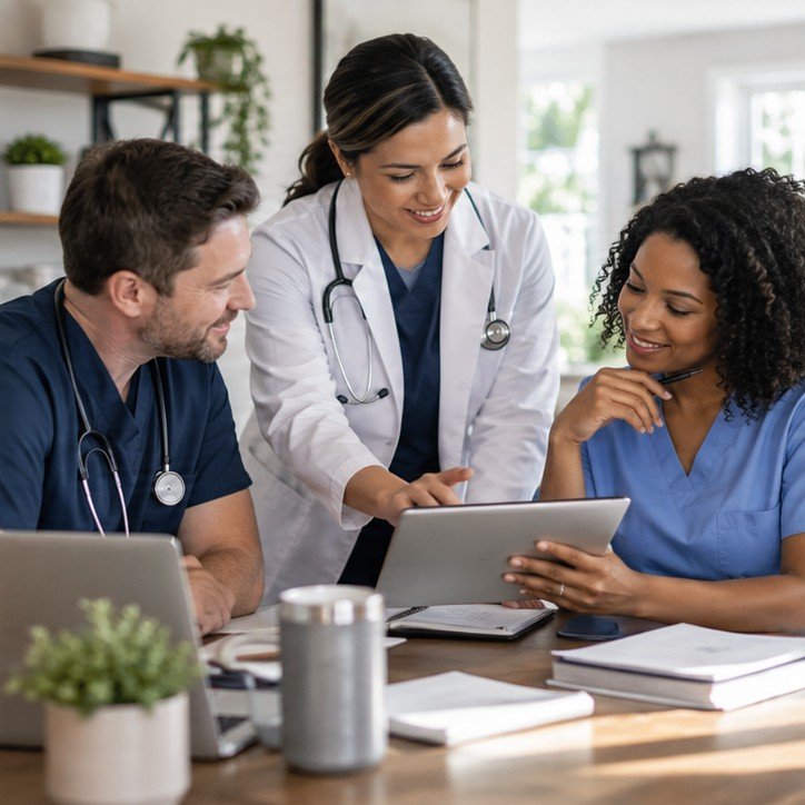 Healthcare professionals collaborating as a care team